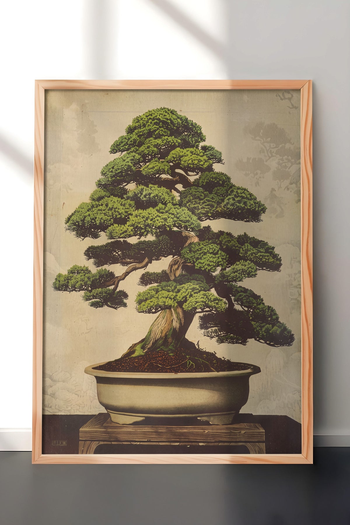Geleneksel Çam Bonsai Sanatı Poster – Ahşap Çerçeveli Tablo