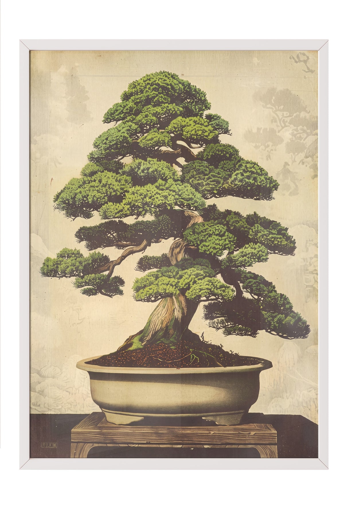 Geleneksel Çam Bonsai Sanatı Poster – Beyaz Çerçeveli Tablo
