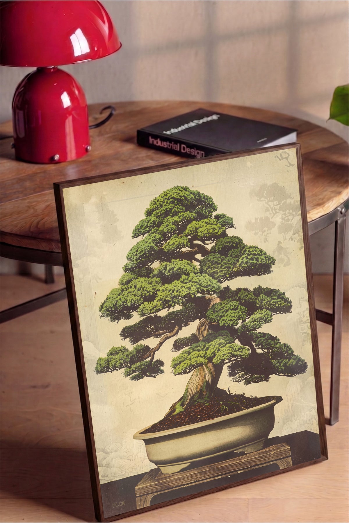Geleneksel Çam Bonsai Sanatı Poster – Kahverengi Çerçeveli Tablo