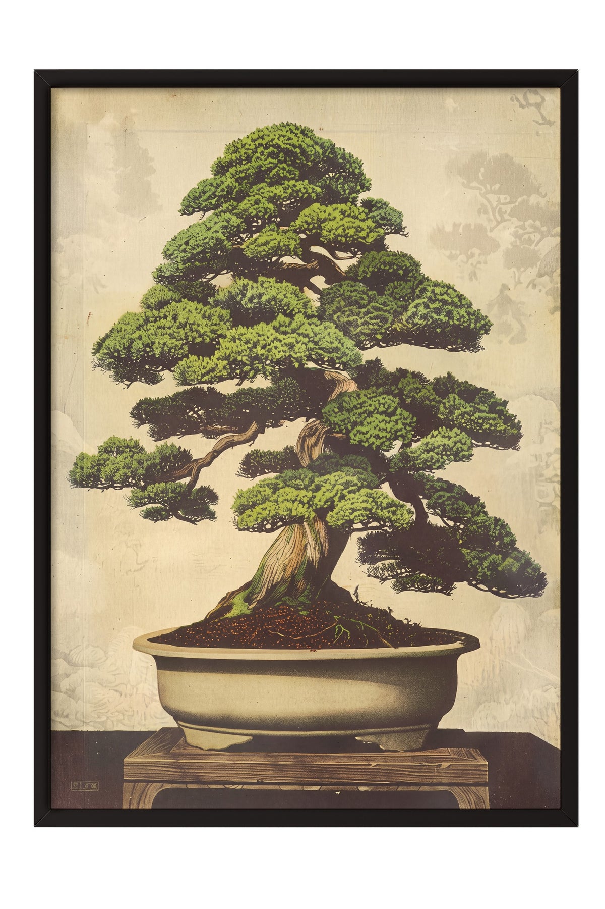 Geleneksel Çam Bonsai Sanatı Poster – Siyah Çerçeveli Tablo