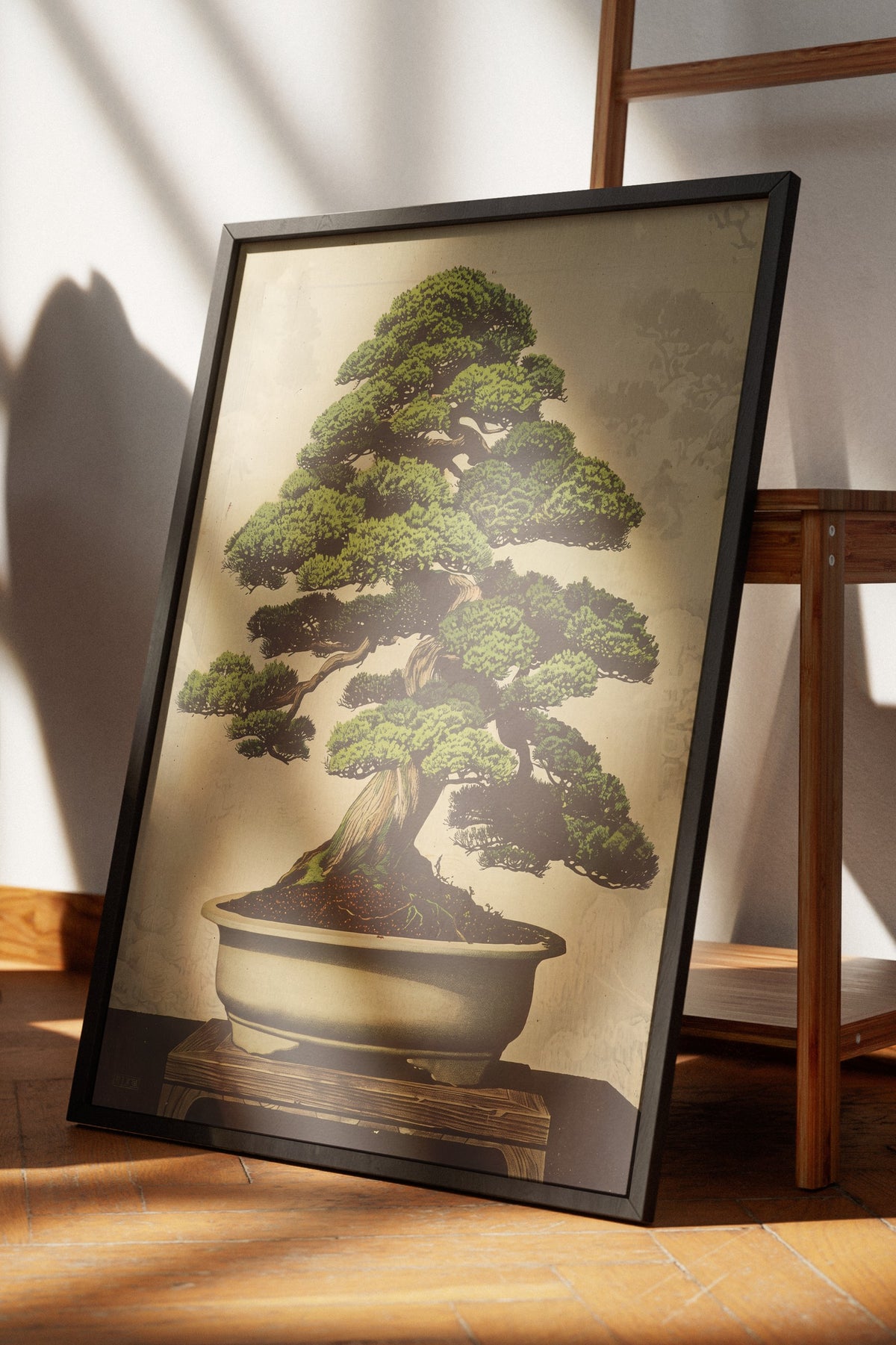Geleneksel Çam Bonsai Sanatı Poster – Siyah Çerçeveli Tablo