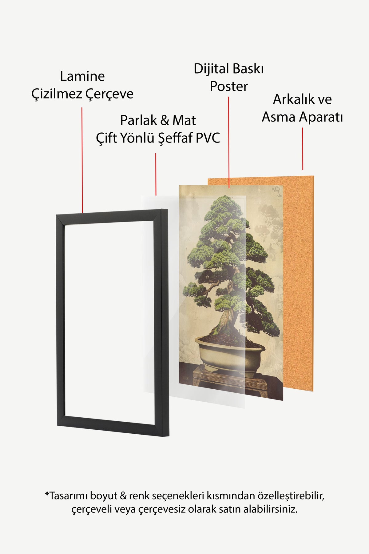 Geleneksel Çam Bonsai Sanatı Poster – Siyah Çerçeveli Tablo