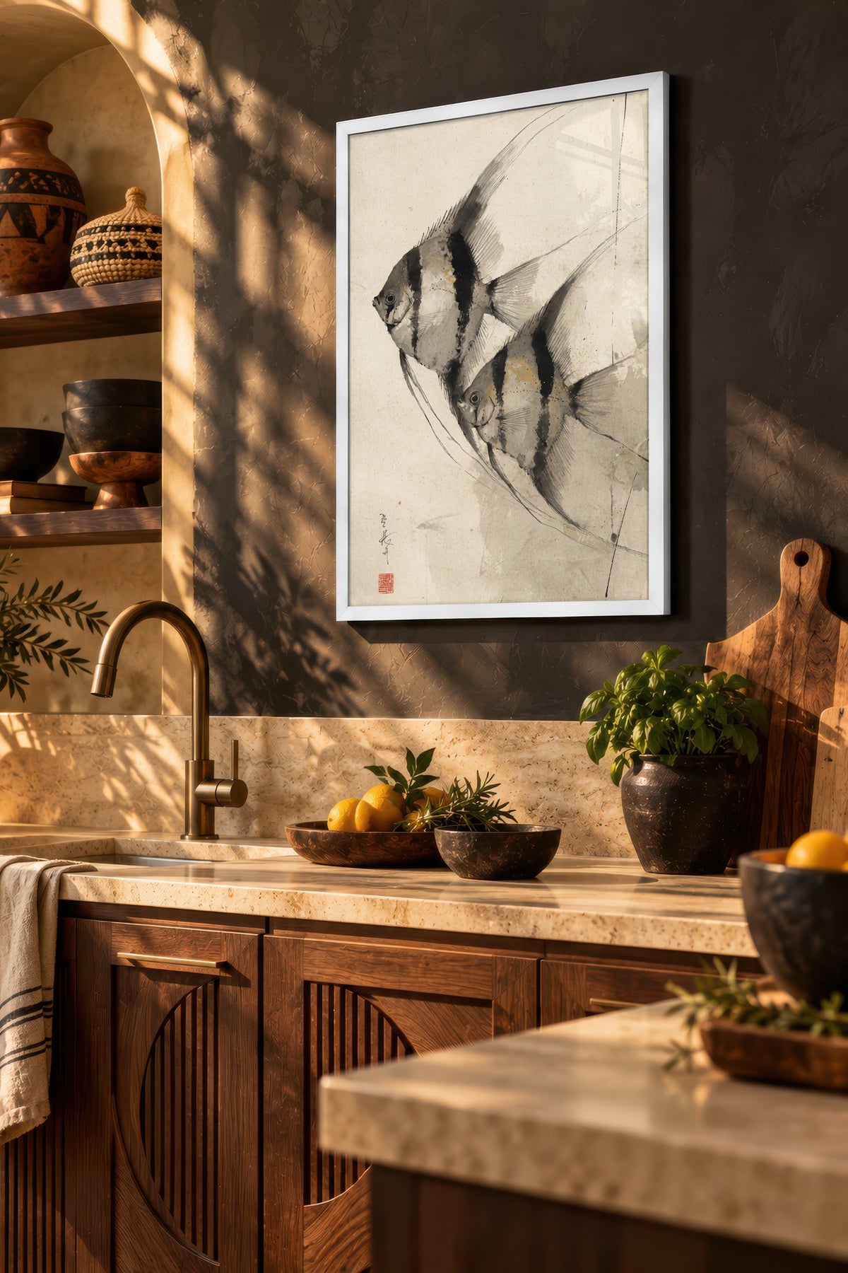 Melek Balıkları Suluboya Çalışması Poster – Beyaz Çerçeveli Tablo