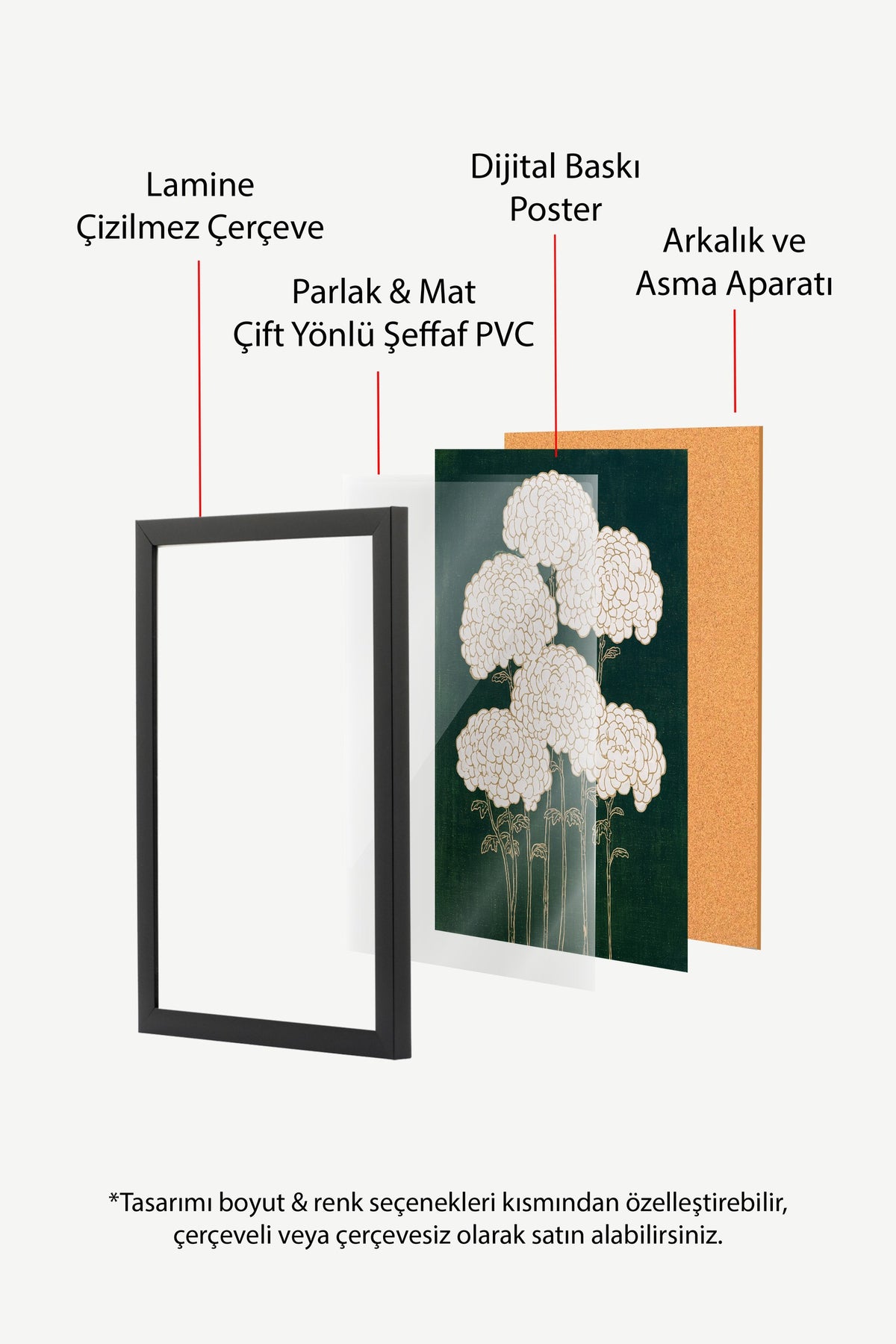 Koyu Zeminde Krizantem Kümeleri Poster – Siyah Çerçeveli Tablo