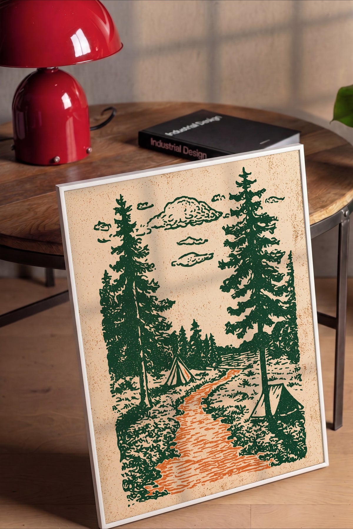Ormanda Kamp Patikası Poster – Beyaz Çerçeveli Tablo