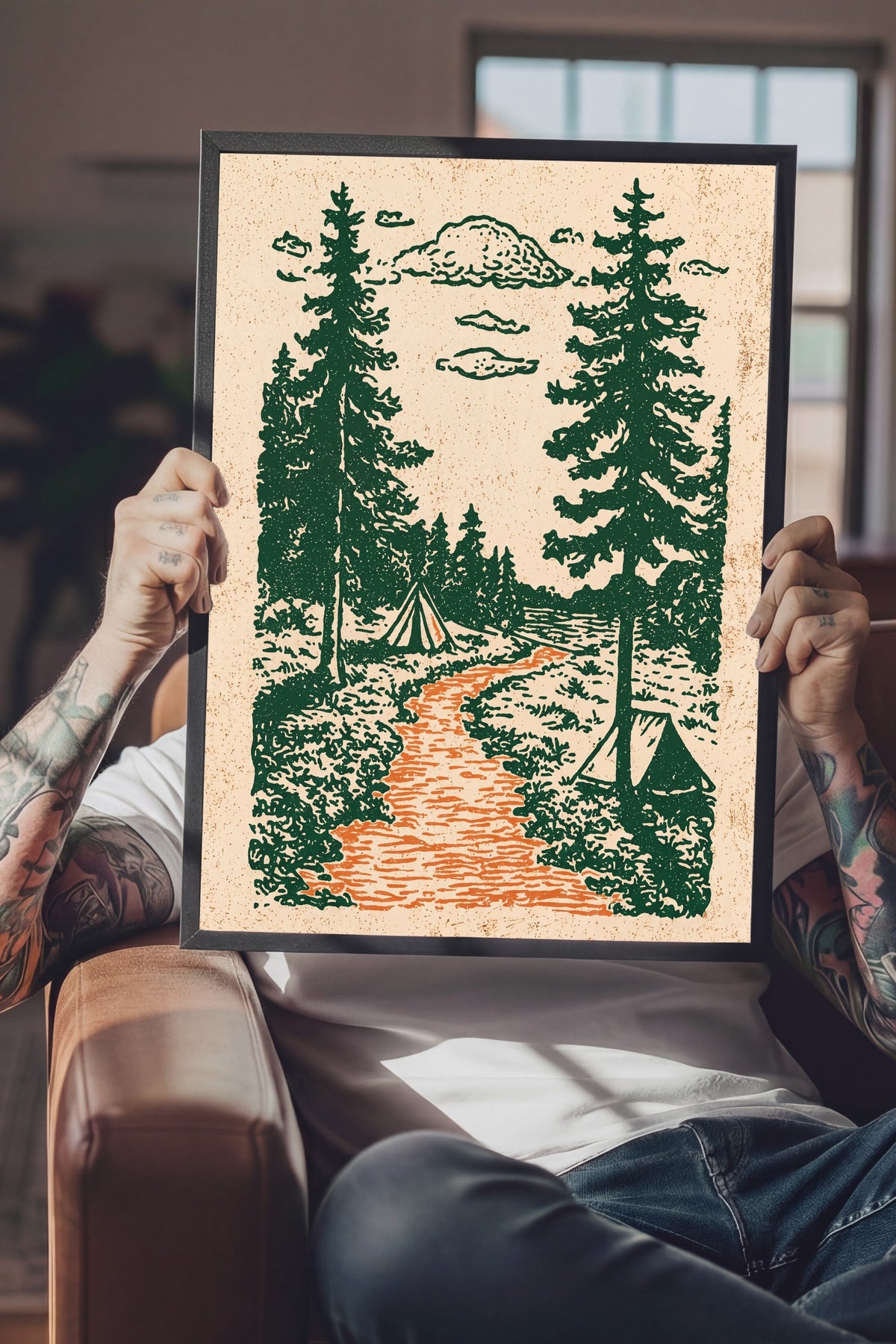 Ormanda Kamp Patikası Poster – Siyah Çerçeveli Tablo