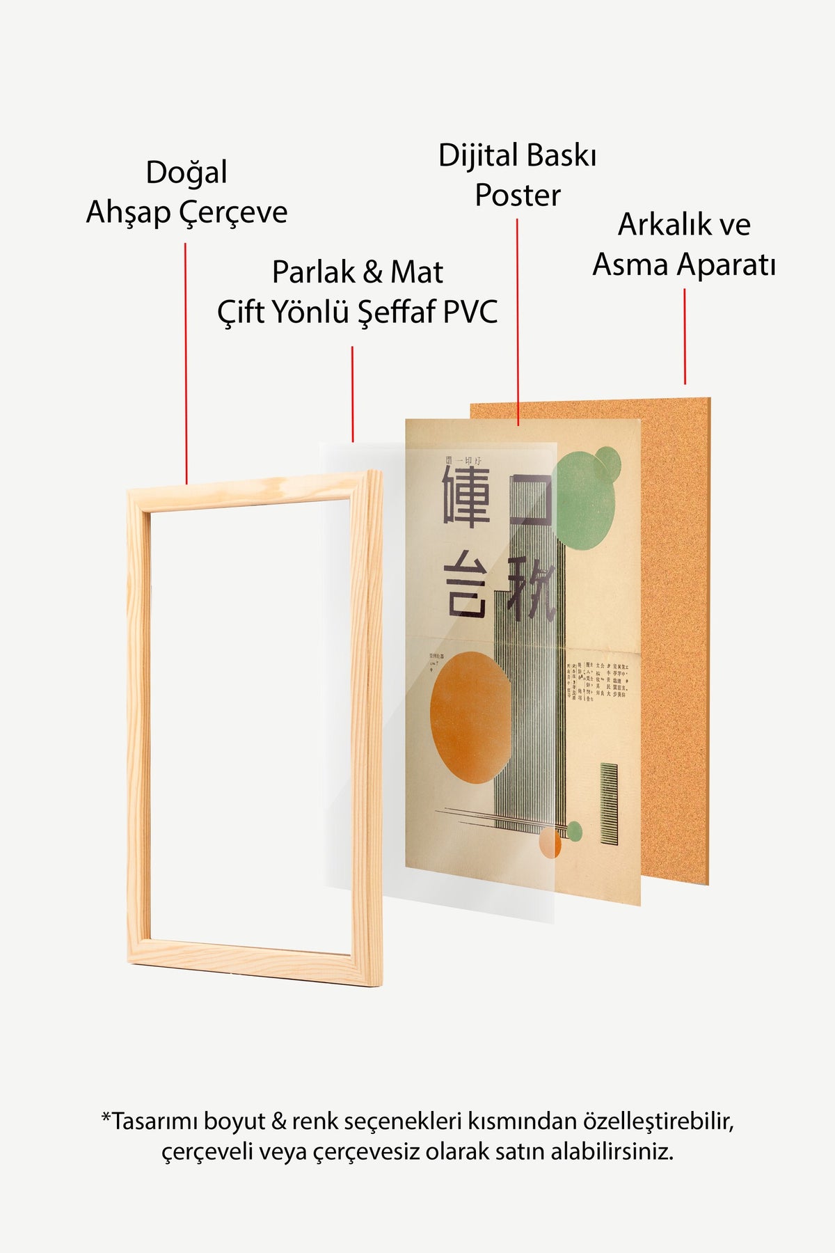 Doğu Tipografisi ve Geometrik Formlar Poster – Ahşap Çerçeveli Tablo