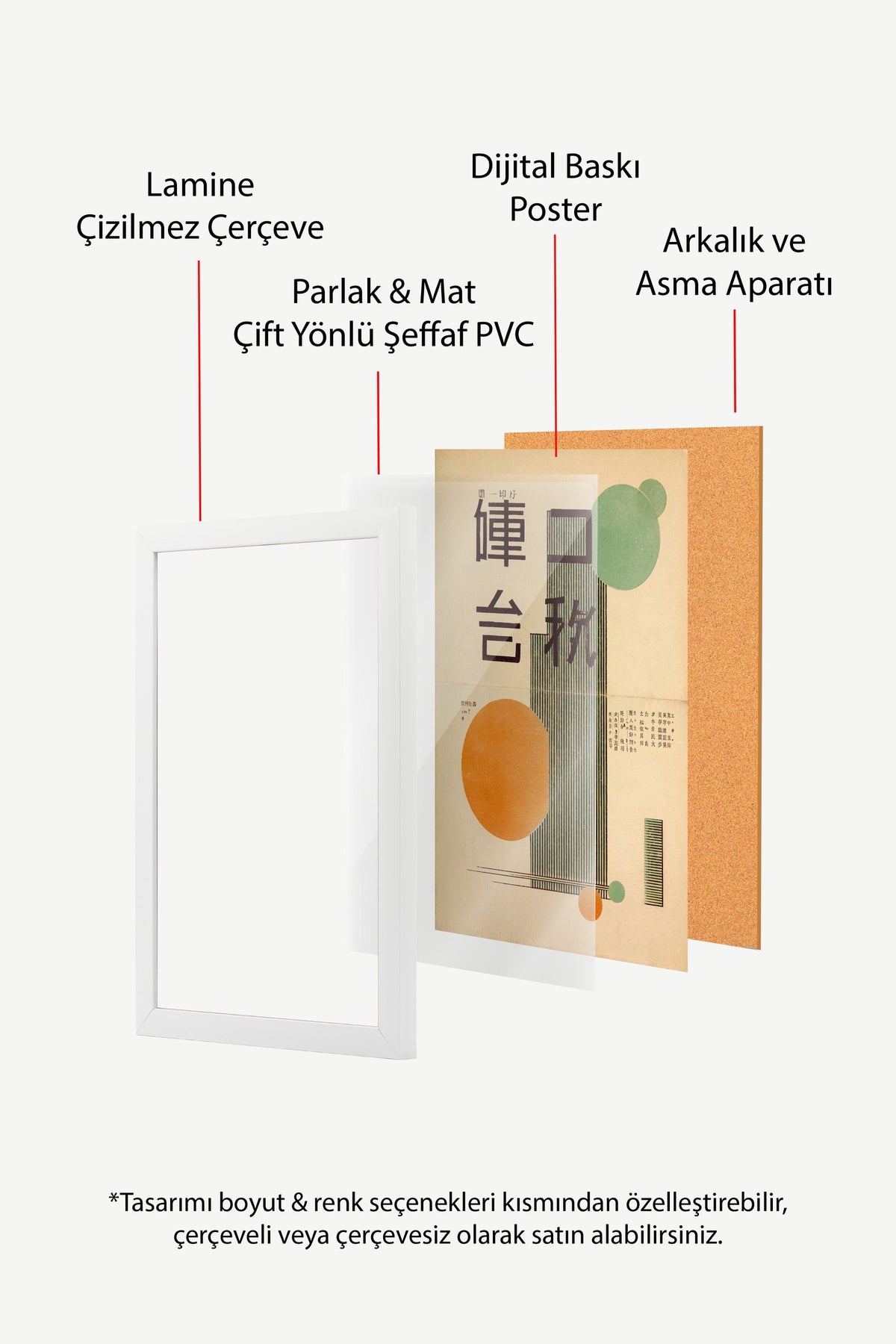 Doğu Tipografisi ve Geometrik Formlar Poster – Beyaz Çerçeveli Tablo