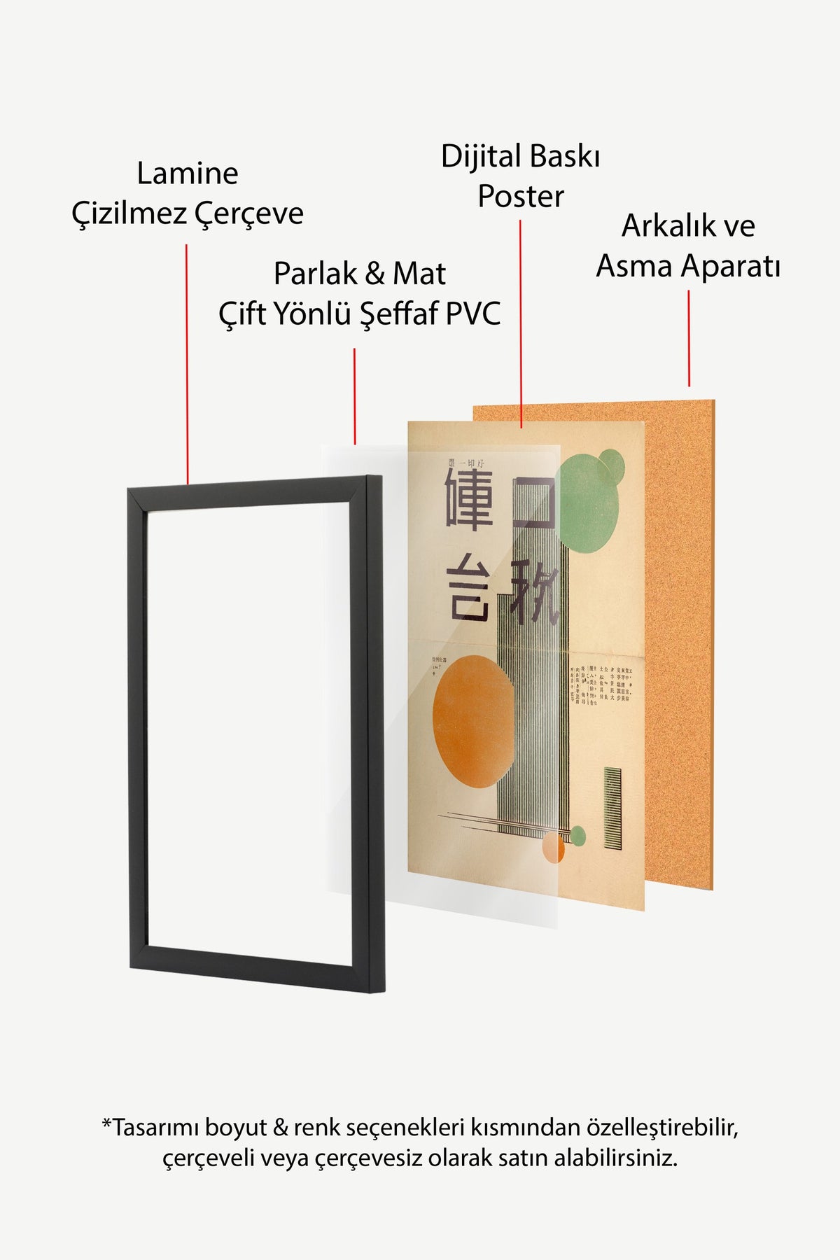 Doğu Tipografisi ve Geometrik Formlar Poster – Siyah Çerçeveli Tablo