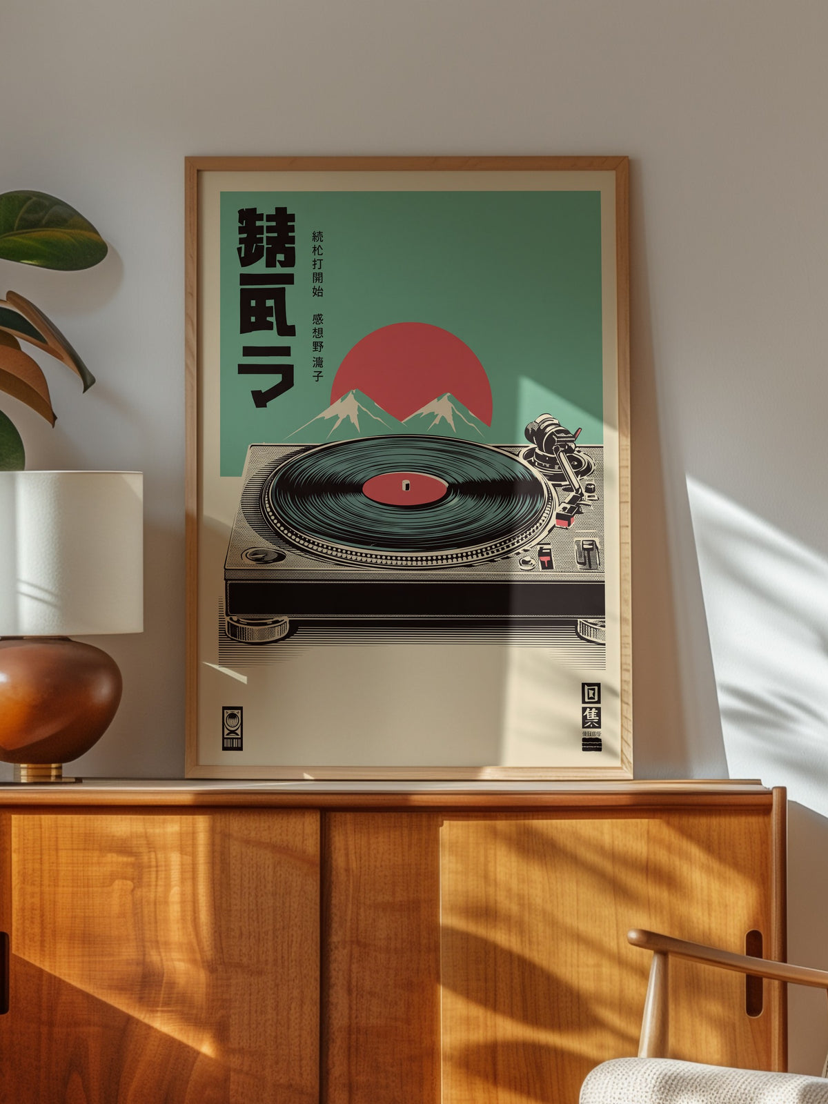 Retro Pikap ve Fuji Dağı Manzarası Poster – Ahşap Çerçeveli Tablo