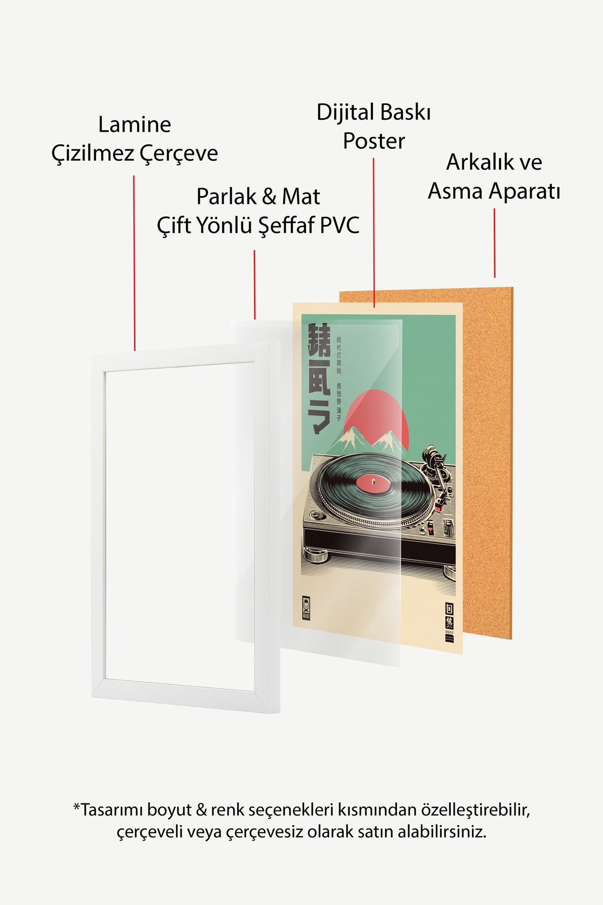 Retro Pikap ve Fuji Dağı Manzarası Poster – Beyaz Çerçeveli Tablo