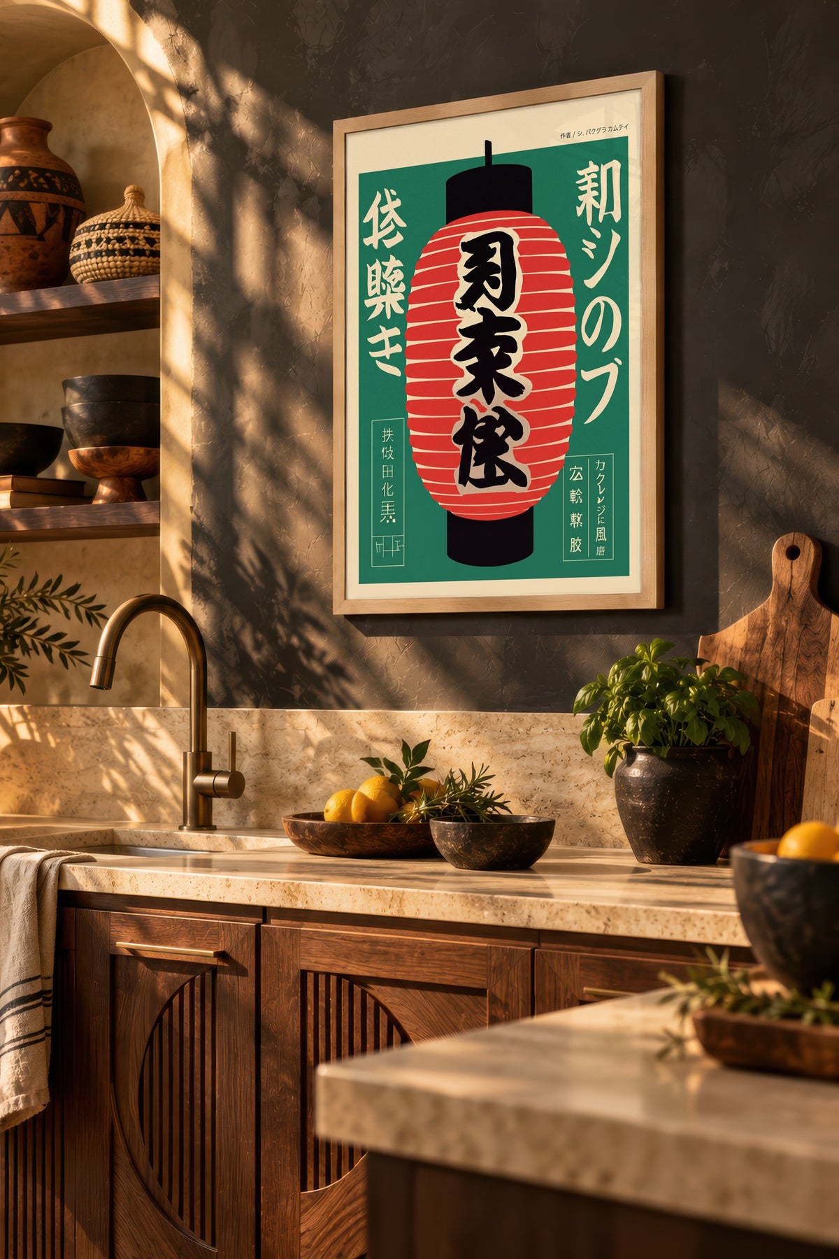 Japon Fenerli Tipografi Sanatı Poster – Ahşap Çerçeveli Tablo