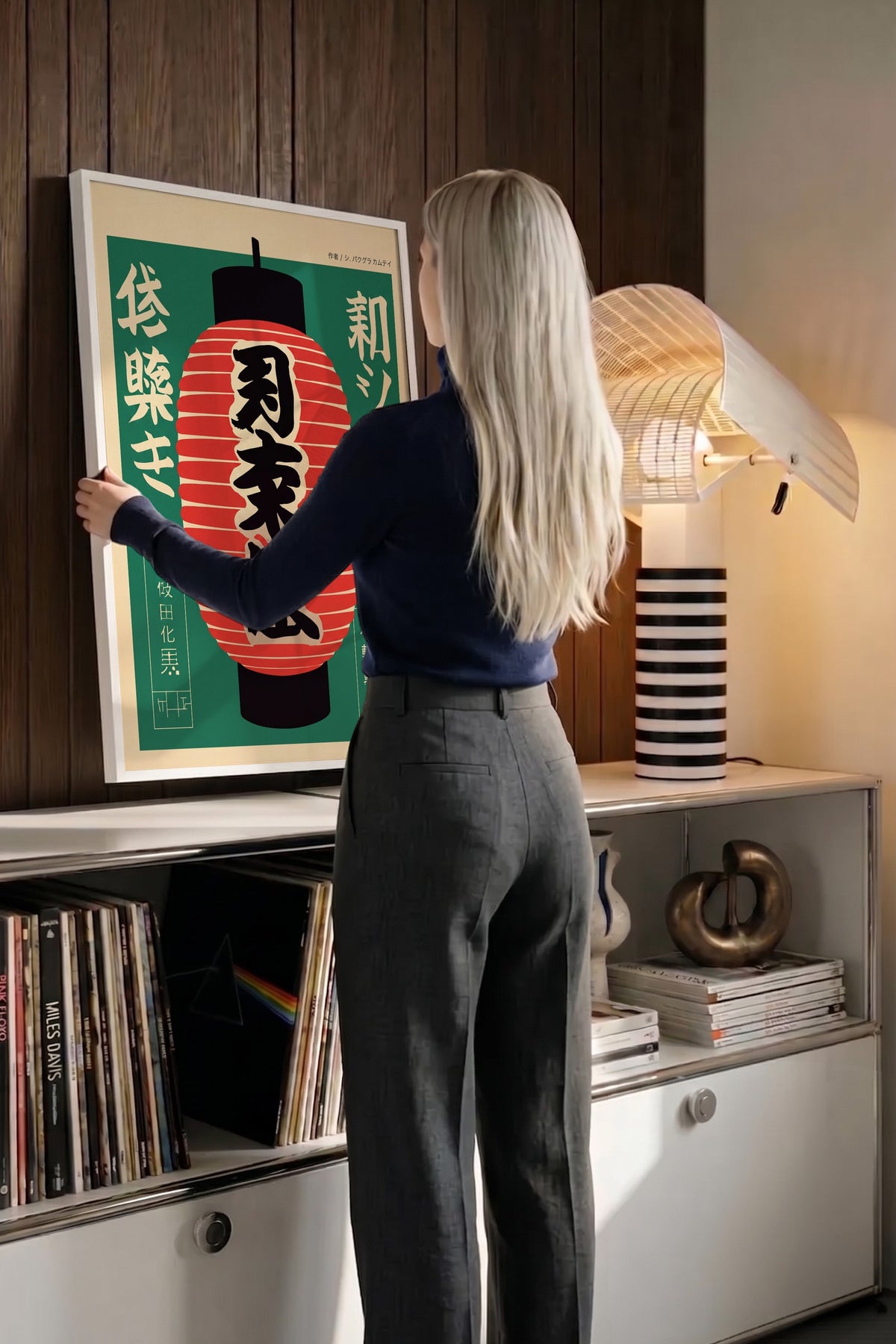 Japon Fenerli Tipografi Sanatı Poster – Beyaz Çerçeveli Tablo