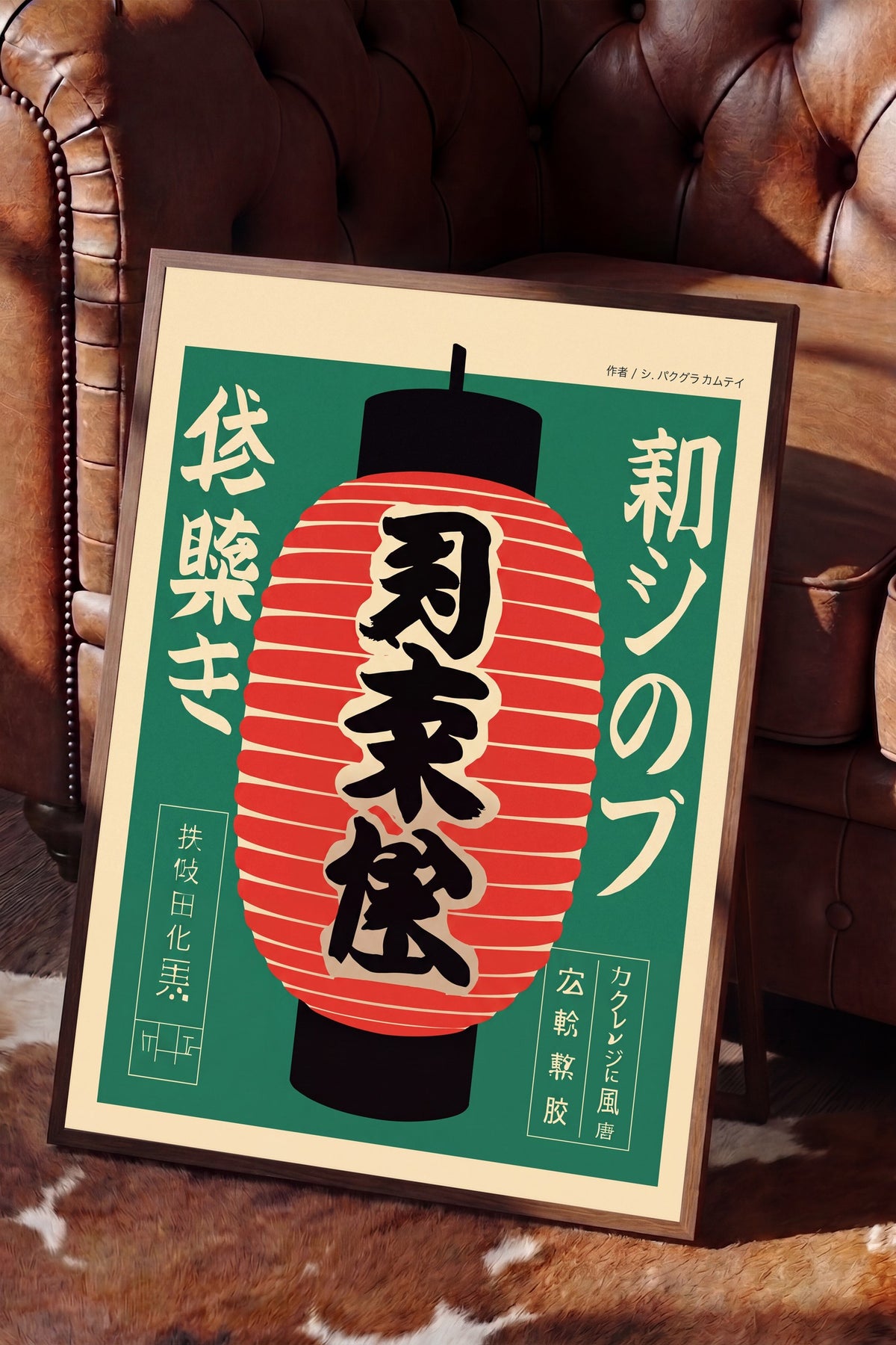Japon Fenerli Tipografi Sanatı Poster – Kahverengi Çerçeveli Tablo