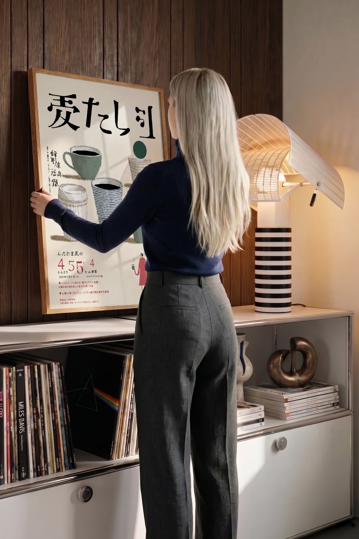Japon Kahve Fincanları İllüstrasyonu Poster – Ahşap Çerçeveli Tablo