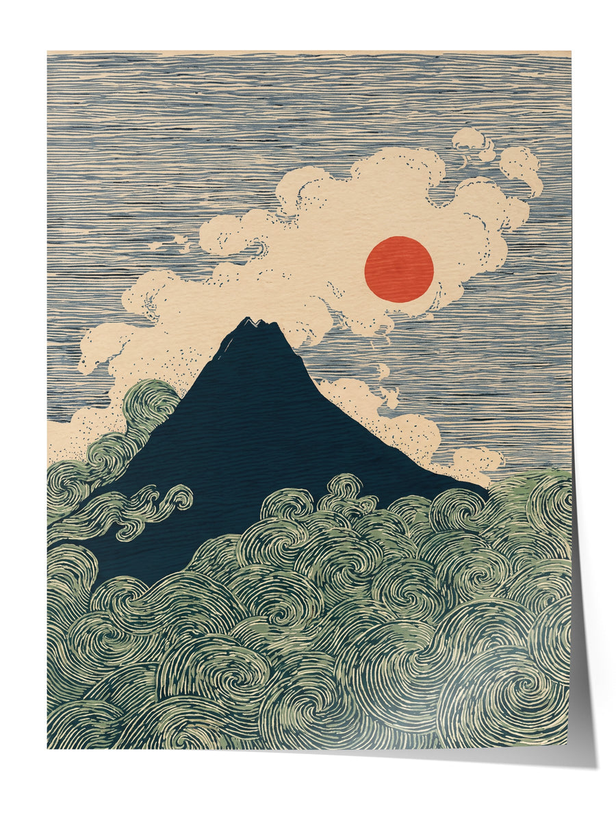 Fuji Dağı ve Dalgalar Çerçevesiz Poster