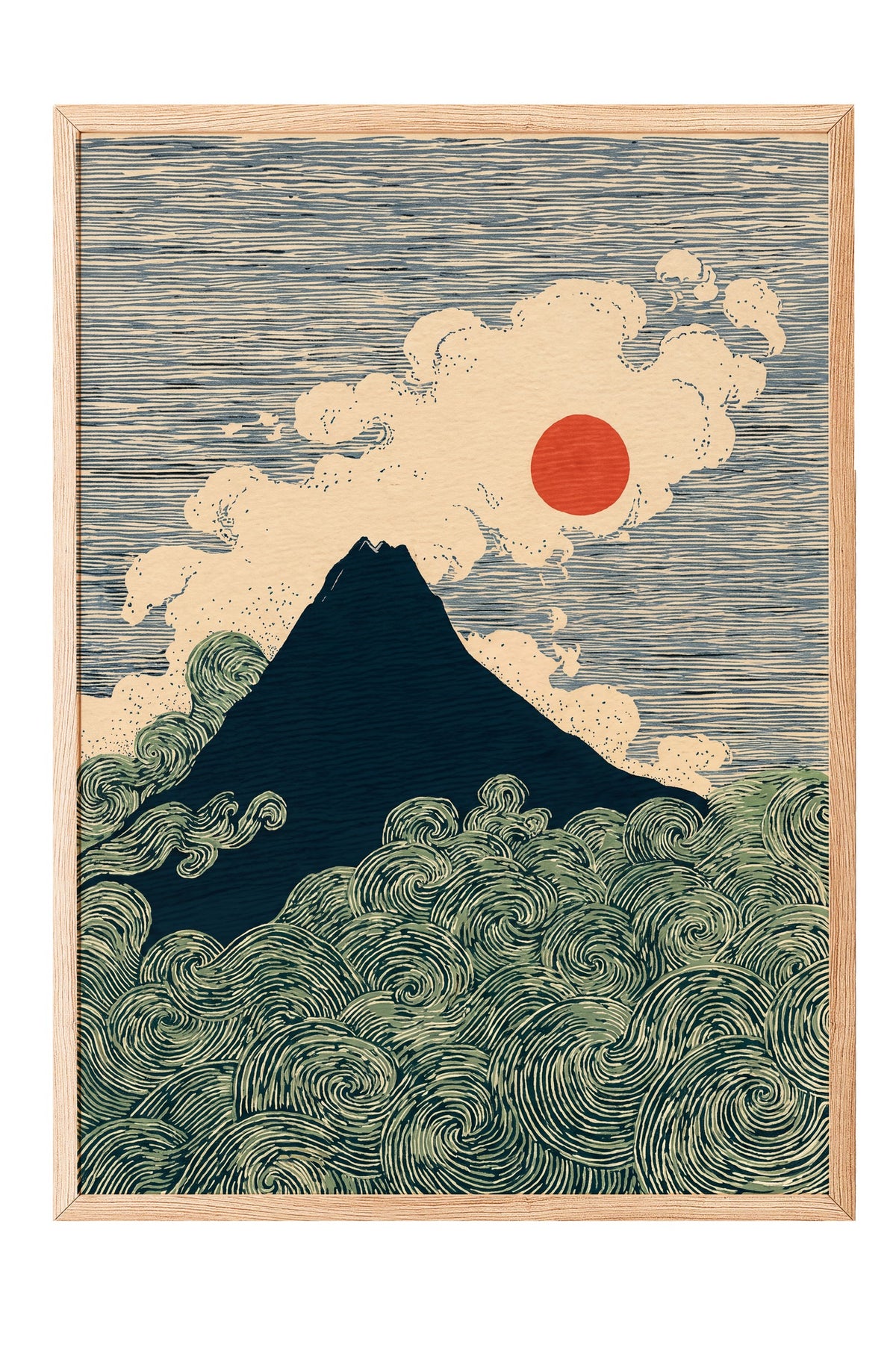 Fuji Dağı ve Dalgalar Poster – Ahşap Çerçeveli Tablo