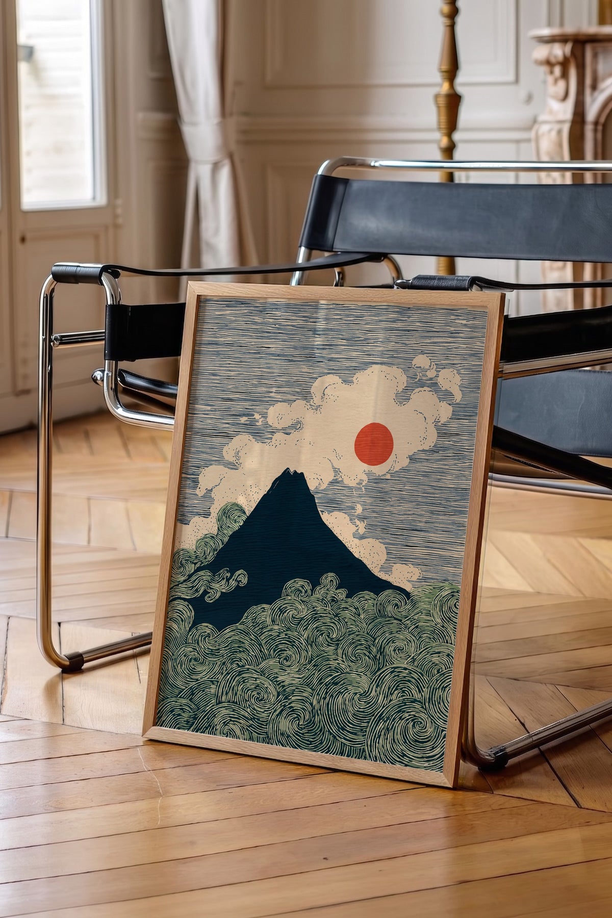 Fuji Dağı ve Dalgalar Poster – Ahşap Çerçeveli Tablo