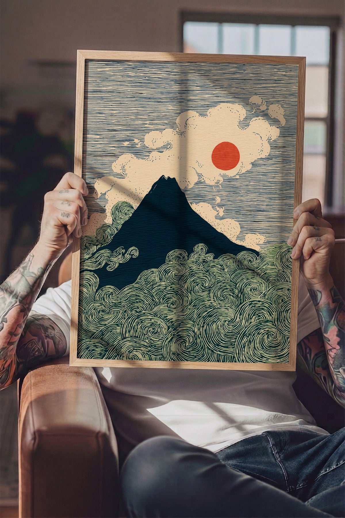 Fuji Dağı ve Dalgalar Poster – Ahşap Çerçeveli Tablo