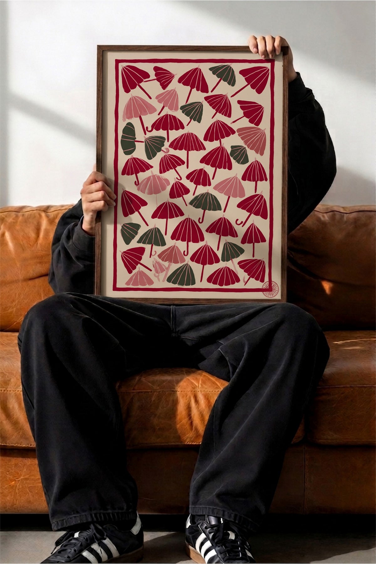 Şemsiye Deseni Poster – Kahverengi Çerçeveli Tablo
