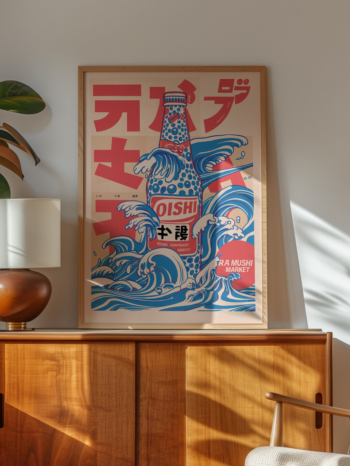 Dalgalı Oishi Şişesi Poster – Ahşap Çerçeveli Tablo