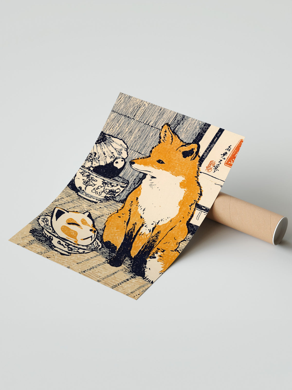 Tilki ve Panda Bebek Figürü Çerçevesiz Poster