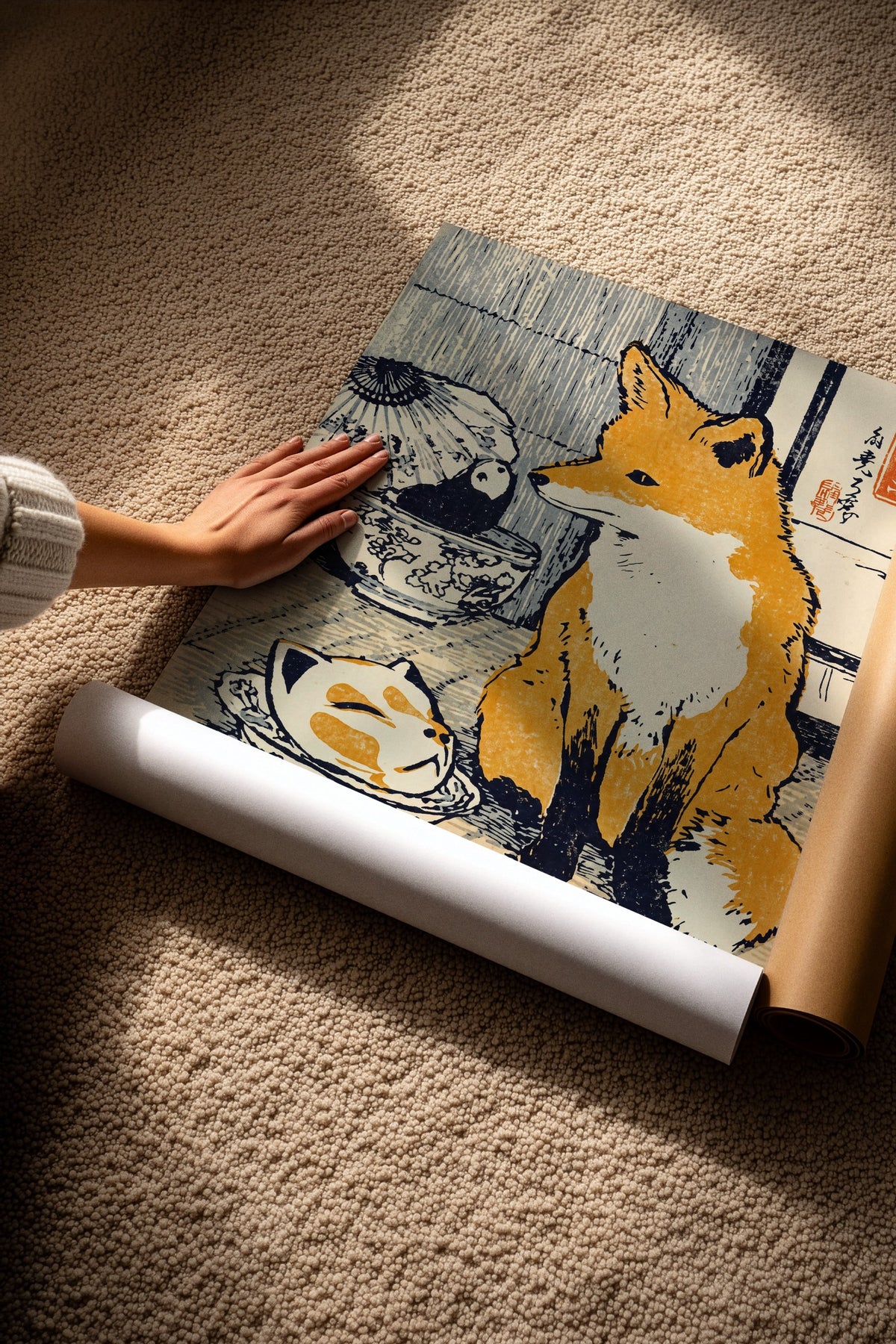 Tilki ve Panda Bebek Figürü Çerçevesiz Poster