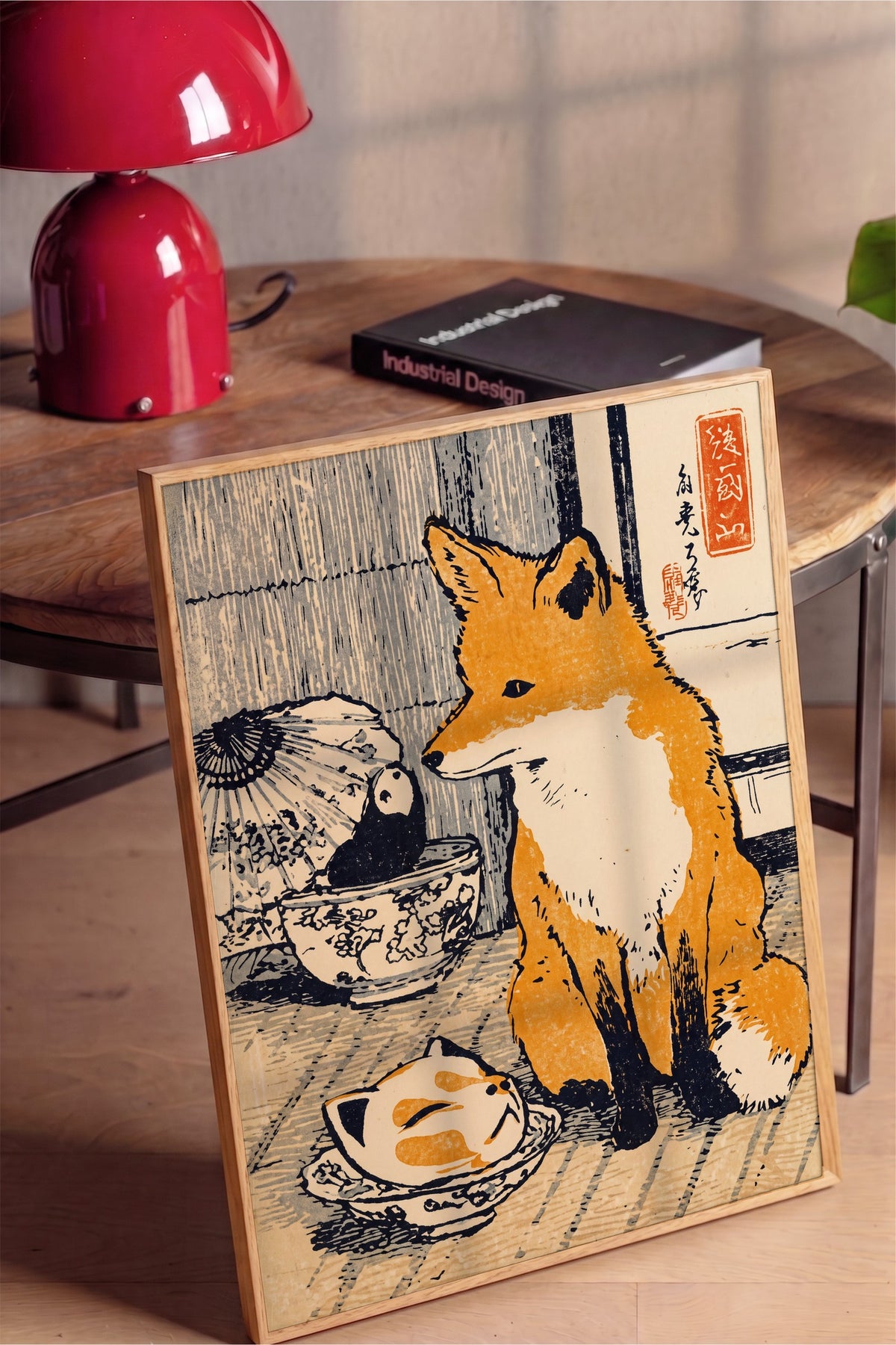Tilki ve Panda Bebek Figürü Poster – Ahşap Çerçeveli Tablo