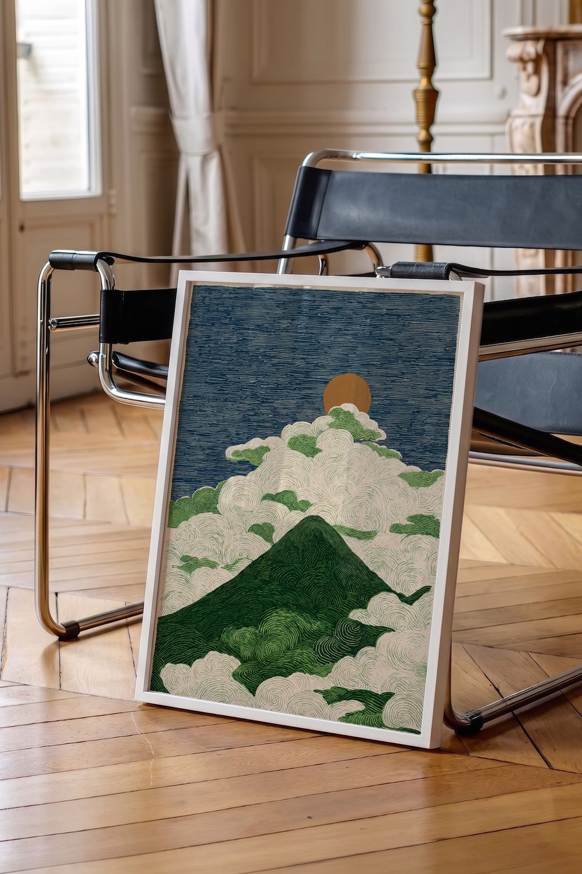 Bulutlar Üzerinde Dağ ve Güneş Poster – Beyaz Çerçeveli Tablo