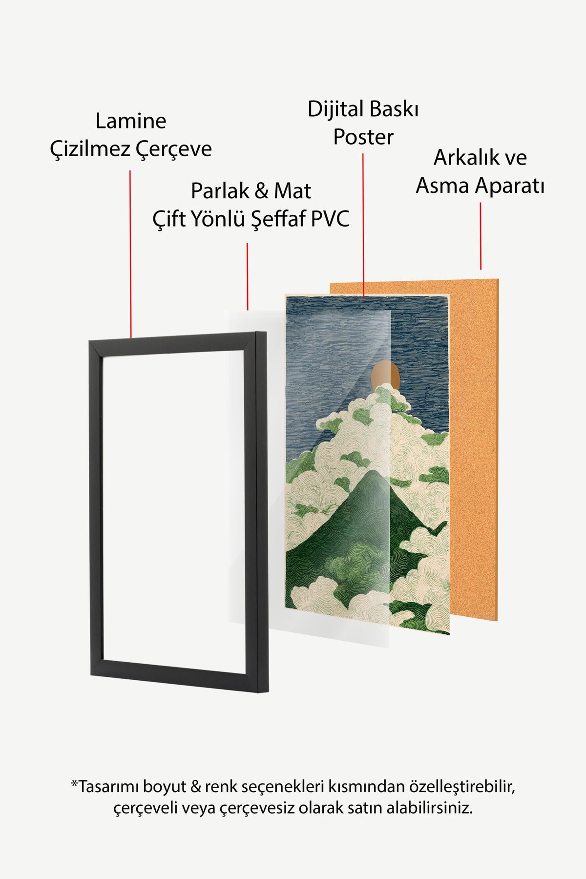 Bulutlar Üzerinde Dağ ve Güneş Poster – Siyah Çerçeveli Tablo