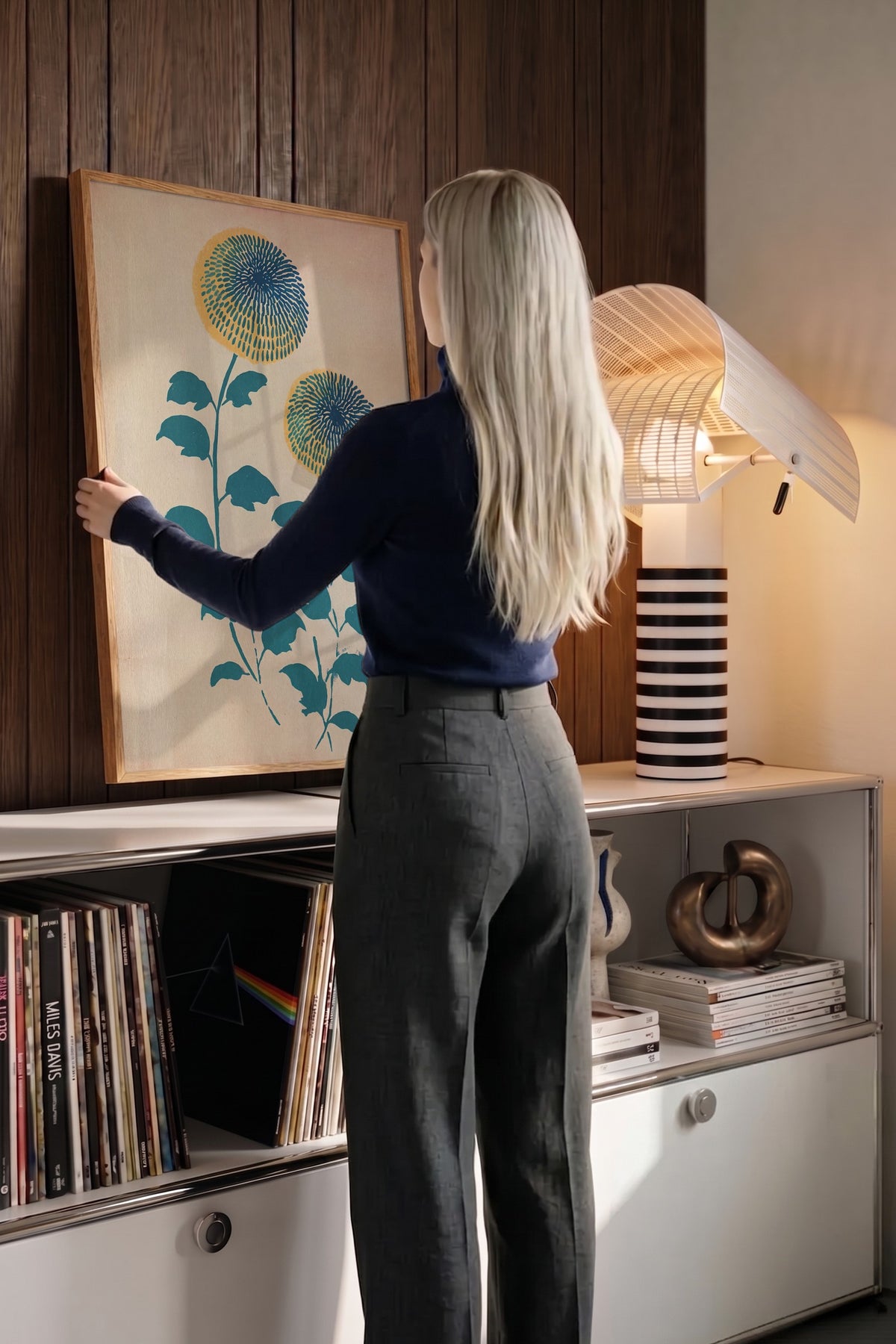Mavi Sarı Papatya Çiçekleri Poster – Ahşap Çerçeveli Tablo