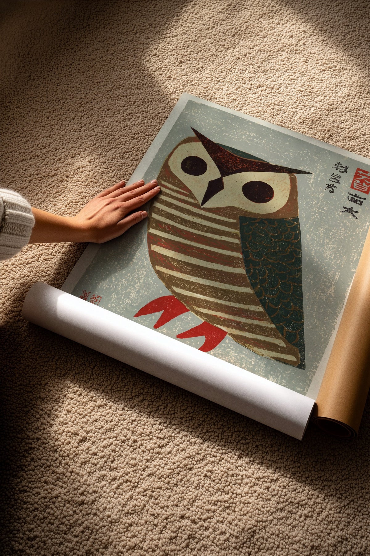 Japon Baykuşu İllüstrasyonu Çerçevesiz Poster