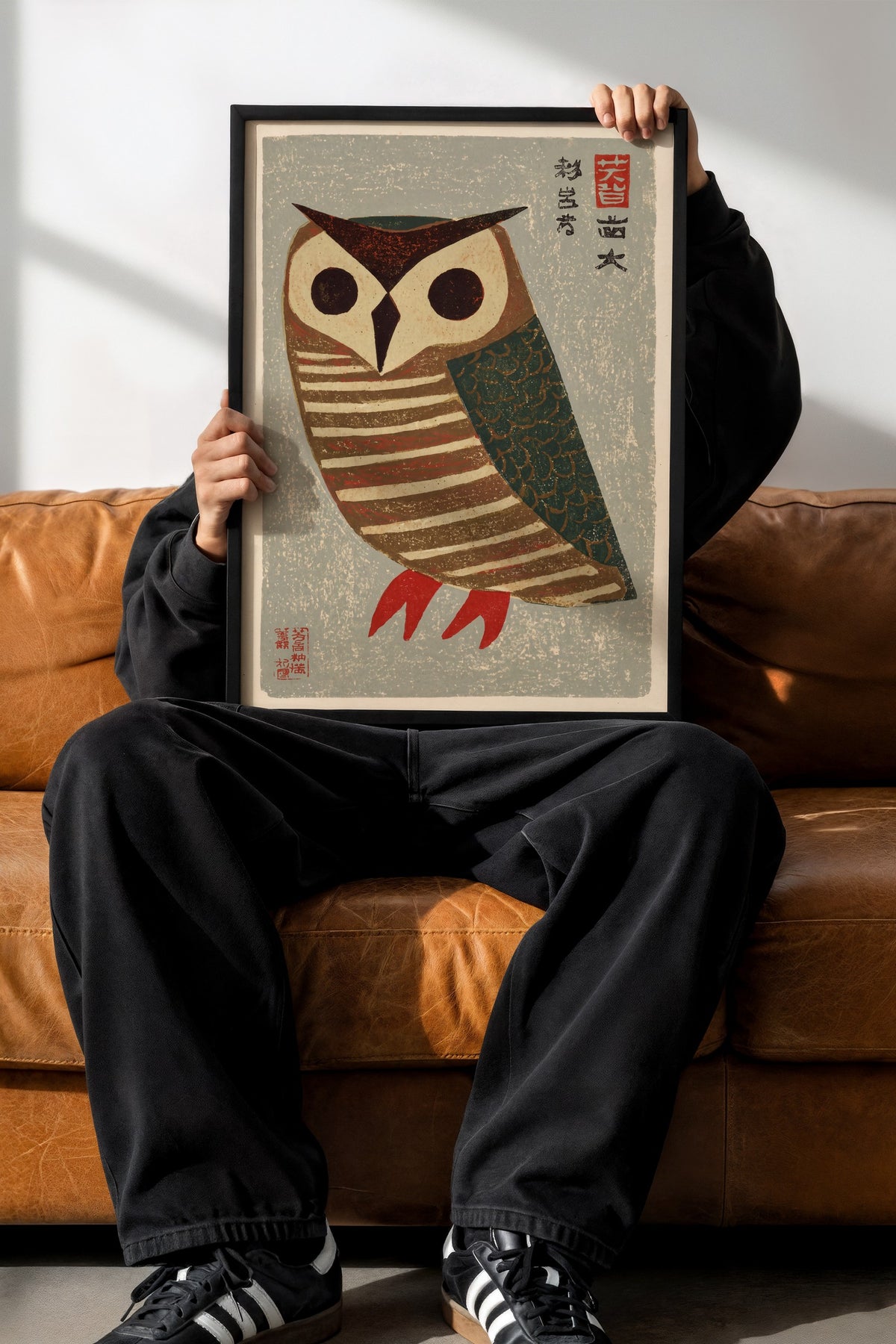 Japon Baykuşu İllüstrasyonu Poster – Siyah Çerçeveli Tablo