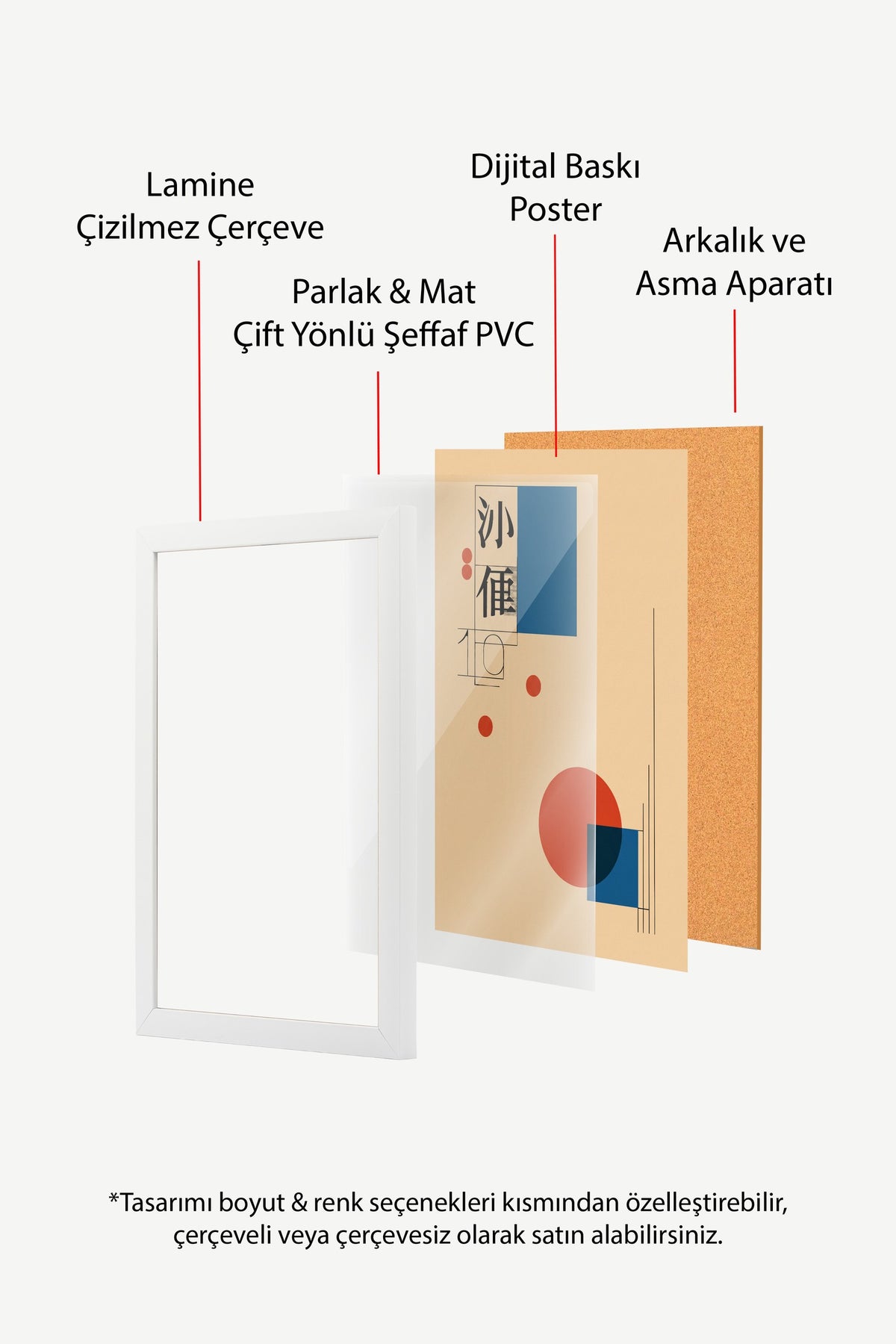 Doğu Esintili Geometrik Kompozisyon Poster – Beyaz Çerçeveli Tablo