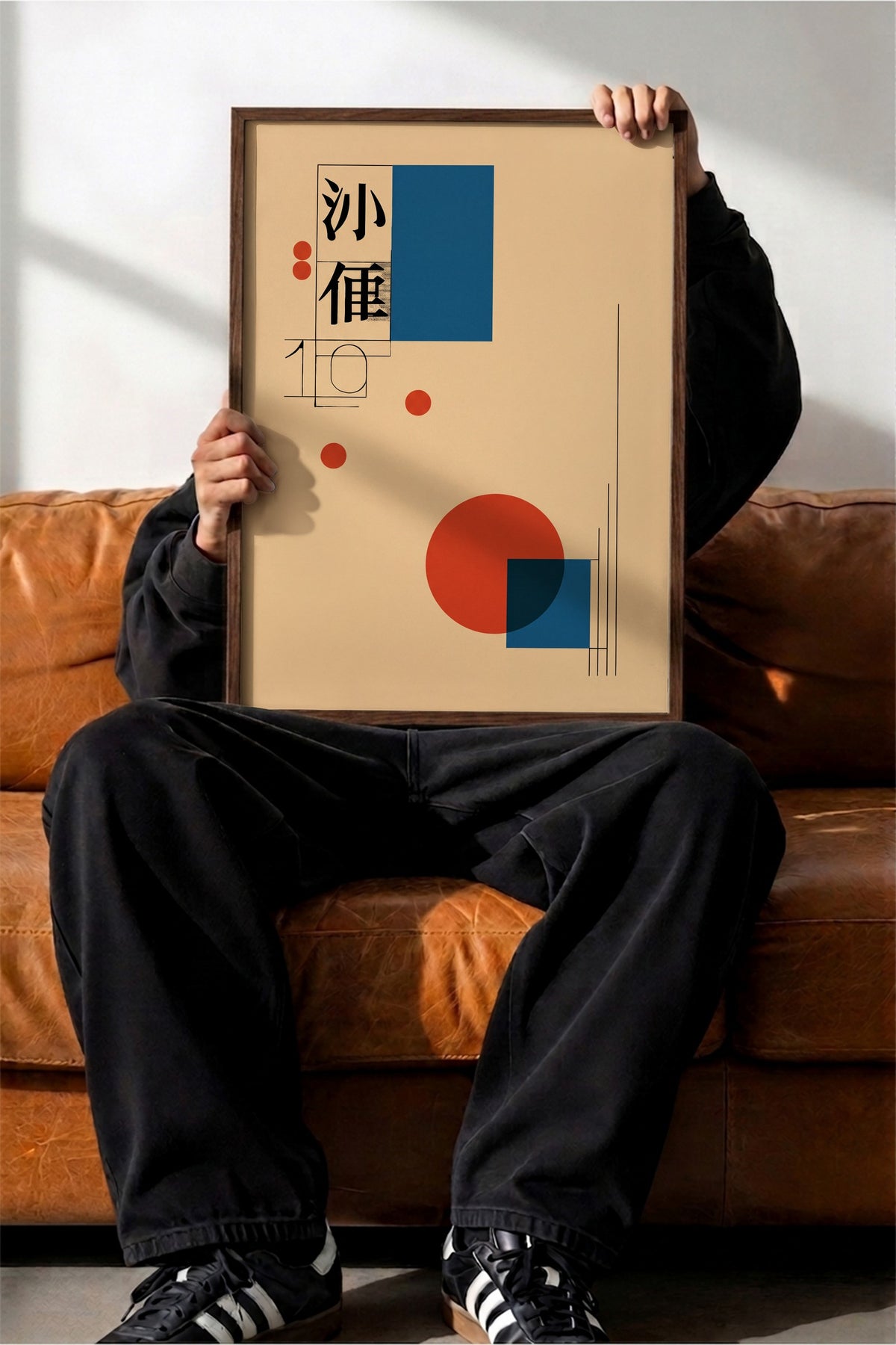 Doğu Esintili Geometrik Kompozisyon Poster – Kahverengi Çerçeveli Tablo