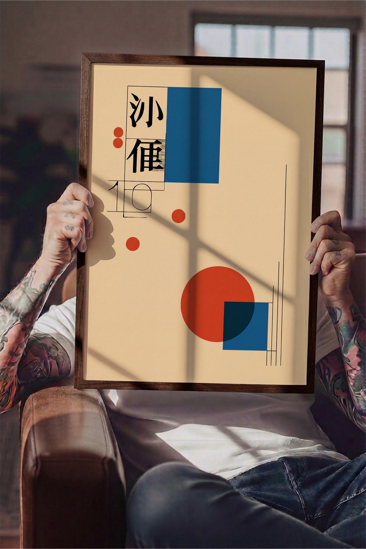 Doğu Esintili Geometrik Kompozisyon Poster – Kahverengi Çerçeveli Tablo