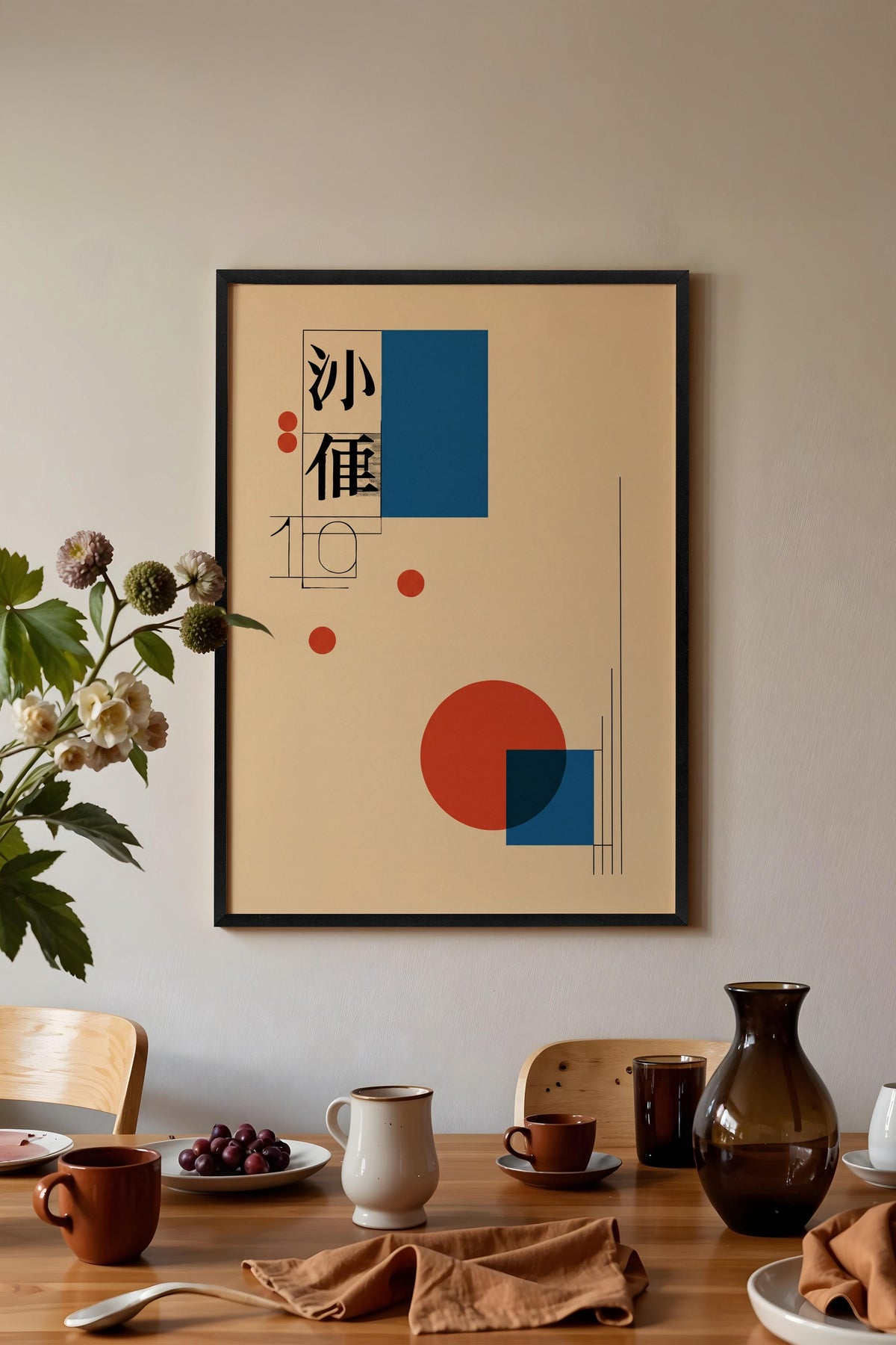 Doğu Esintili Geometrik Kompozisyon Poster – Siyah Çerçeveli Tablo
