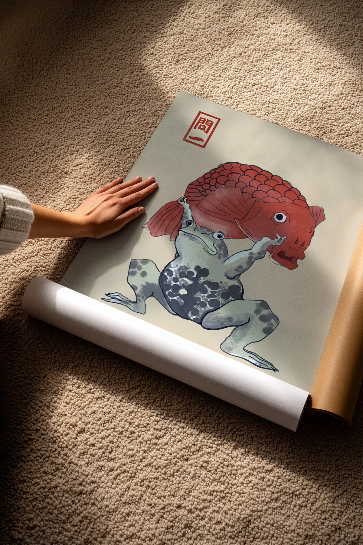 Kurbağa ve Japon Balığı Çerçevesiz Poster