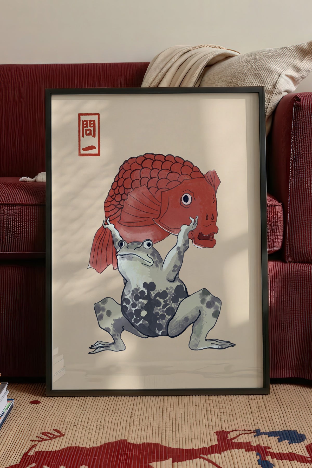 Kurbağa ve Japon Balığı Poster – Siyah Çerçeveli Tablo