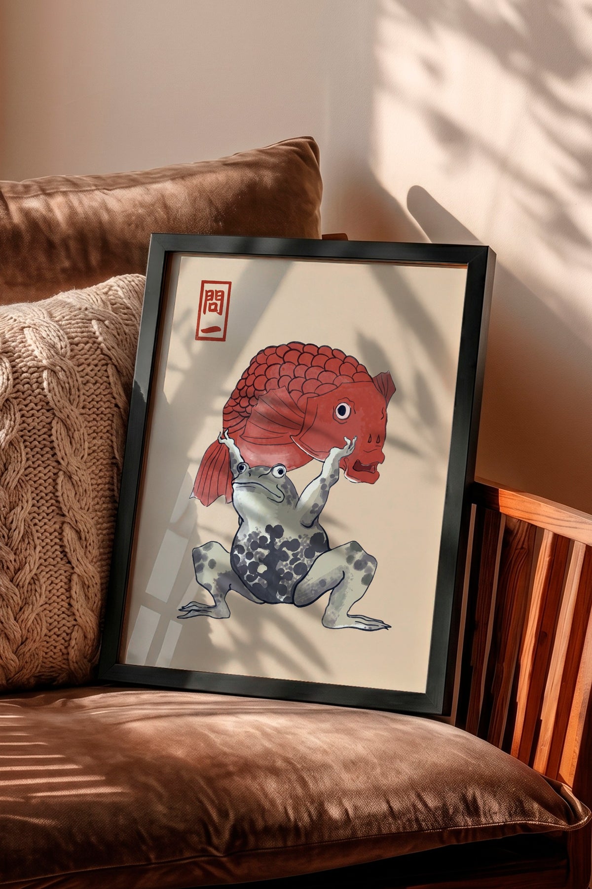 Kurbağa ve Japon Balığı Poster – Siyah Çerçeveli Tablo
