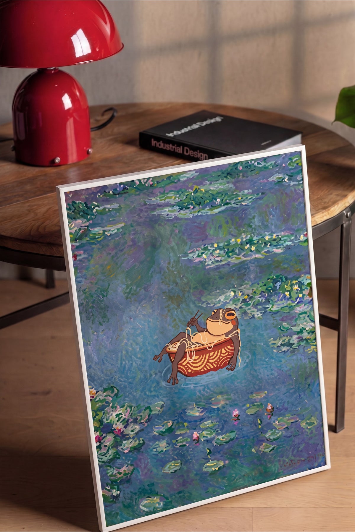 Nilüferli Gölette Erişte Keyfi Yapan Kurbağa Poster – Beyaz Çerçeveli Tablo