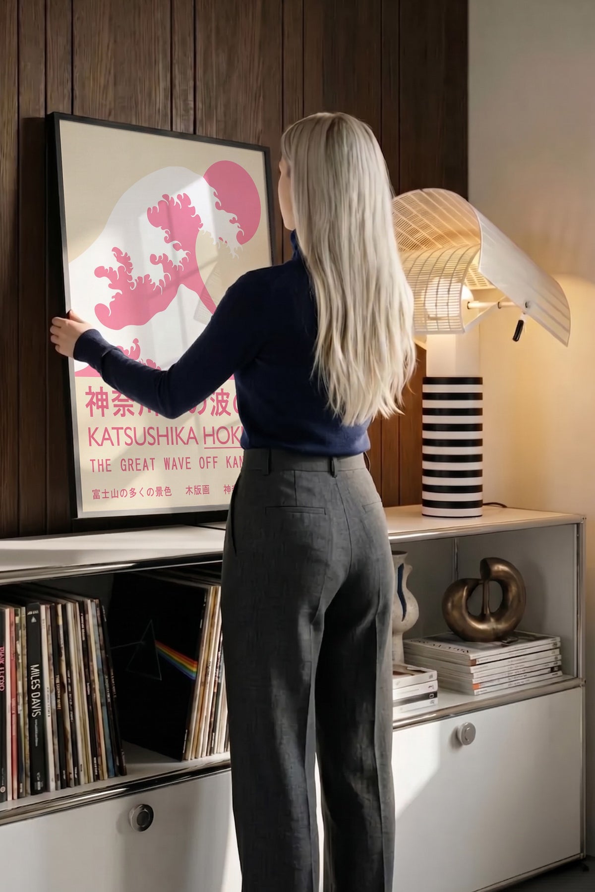 Büyük Dalga Pembe Yorumu Poster – Siyah Çerçeveli Tablo
