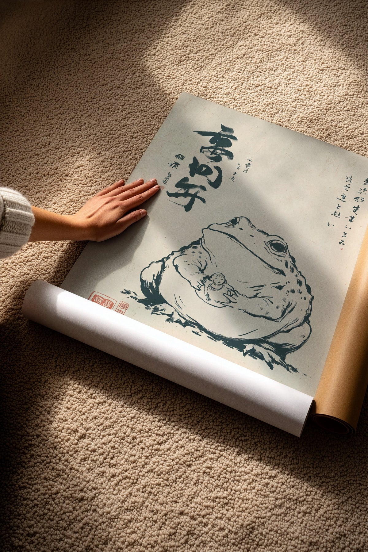Kurbağa ve Bebek Sumi-e Çerçevesiz Poster