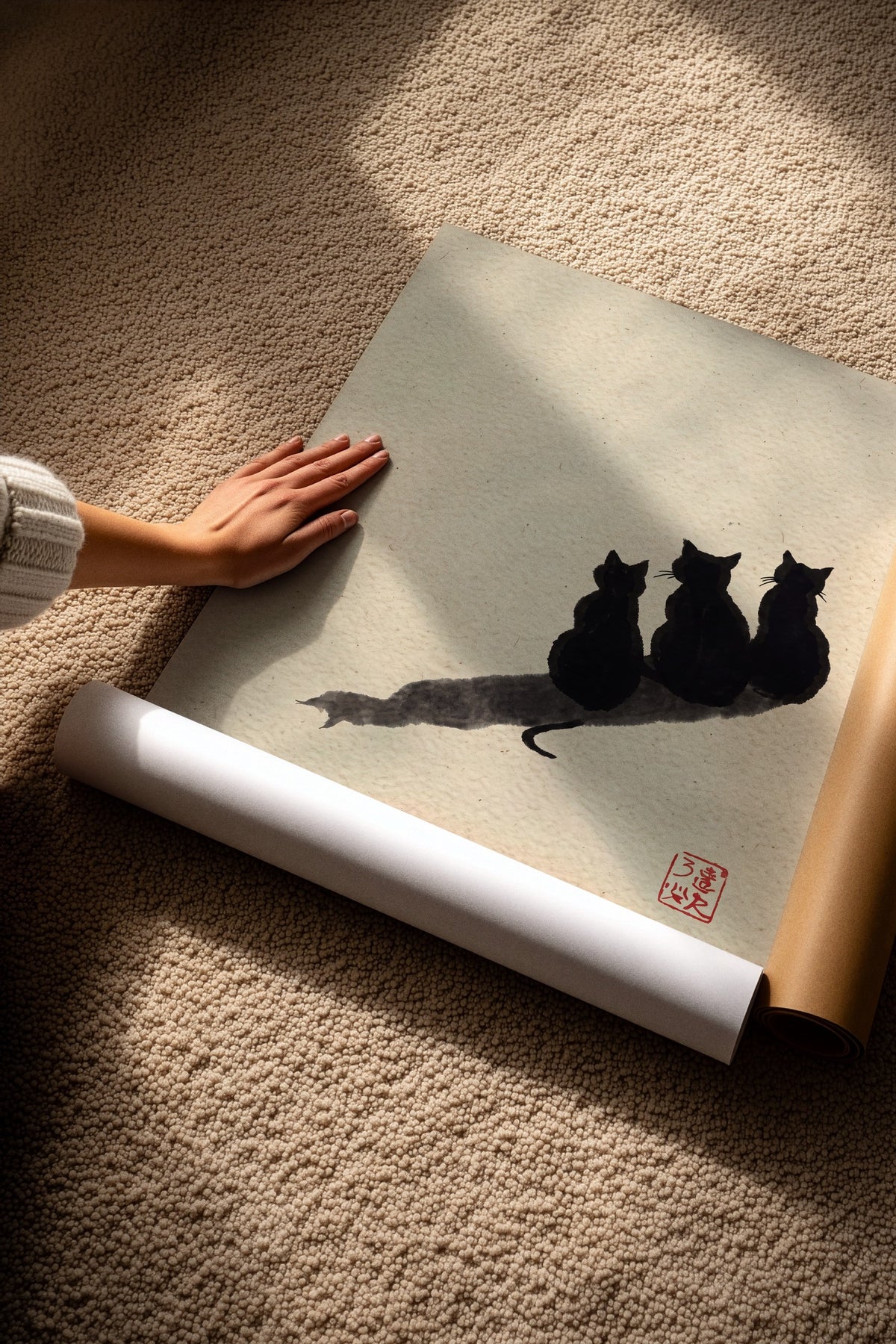 Üç Kedi ve Gölgeleri Çerçevesiz Poster