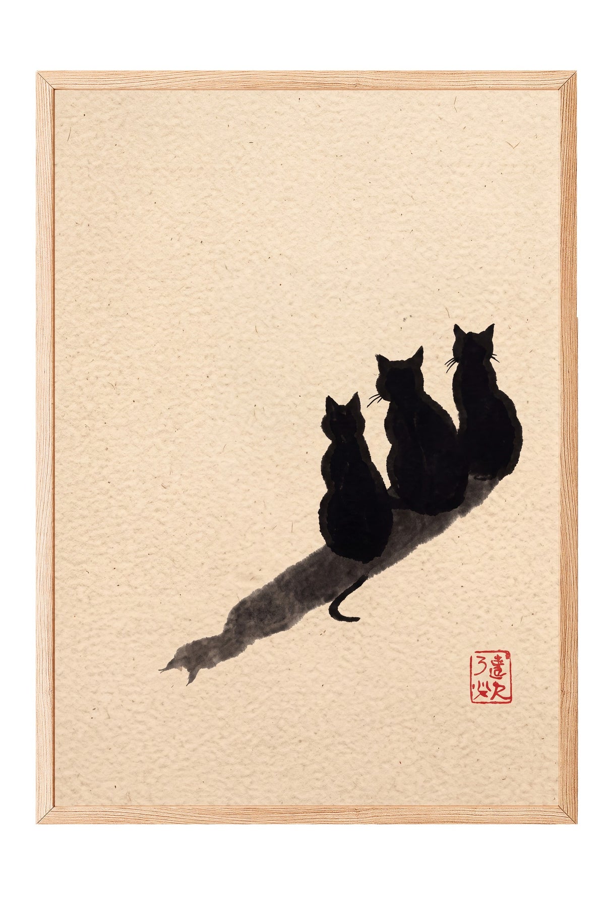 Üç Kedi ve Gölgeleri Poster – Ahşap Çerçeveli Tablo