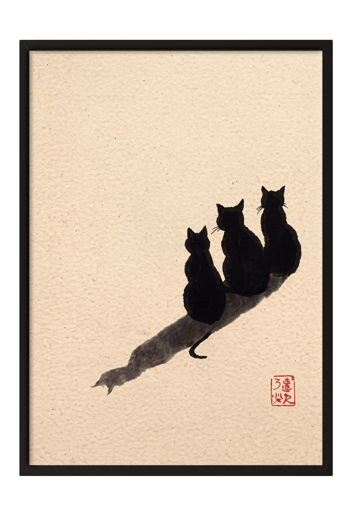 Üç Kedi ve Gölgeleri Poster – Siyah Çerçeveli Tablo