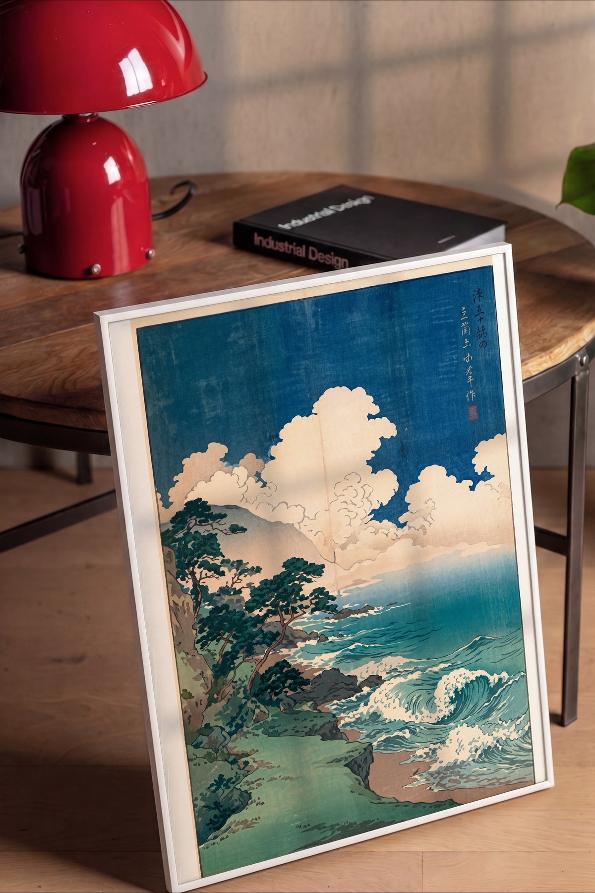 Fırtınalı Deniz Kıyısında Çam Ağaçları Poster – Beyaz Çerçeveli Tablo