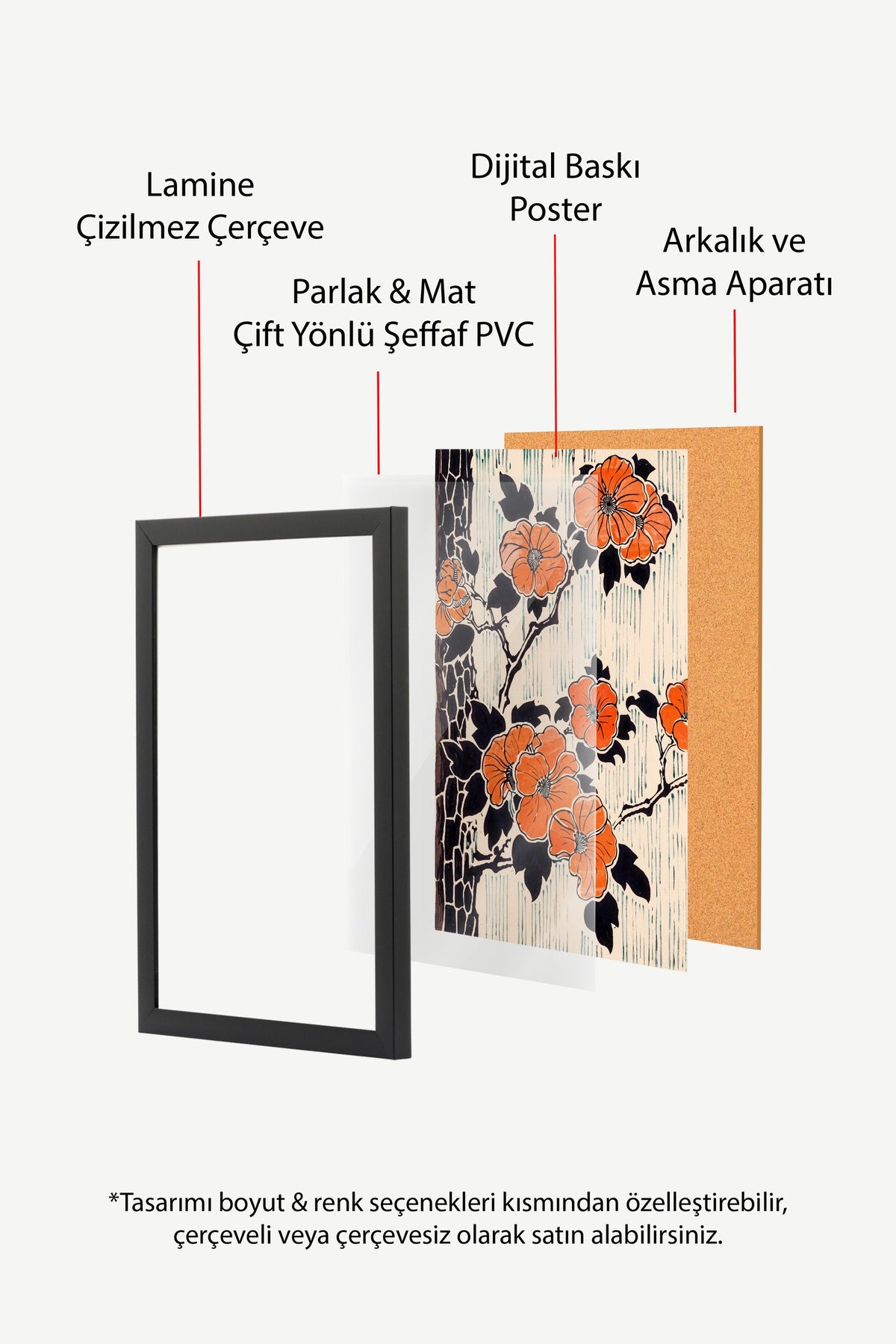 Turuncu Kamelya Çiçekleri Poster – Siyah Çerçeveli Tablo