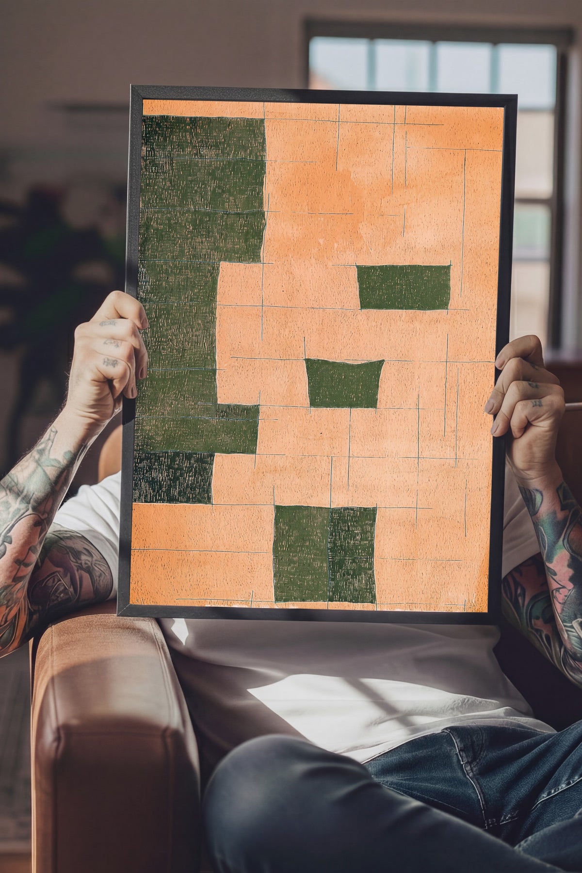 Toprak Tonlarında Geometrik Denge Poster – Siyah Çerçeveli Tablo