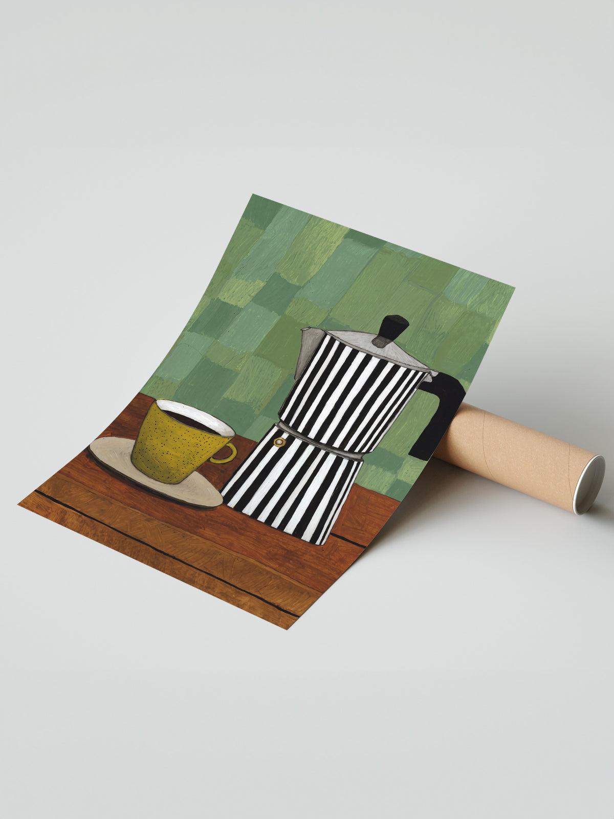 Çizgili Moka Cezve ve Kahve Fincanı Çerçevesiz Poster